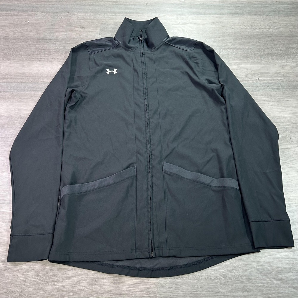 Under Armour Jacket Womens Medium Tall Black Softshell Full Zip Woven Warm Up